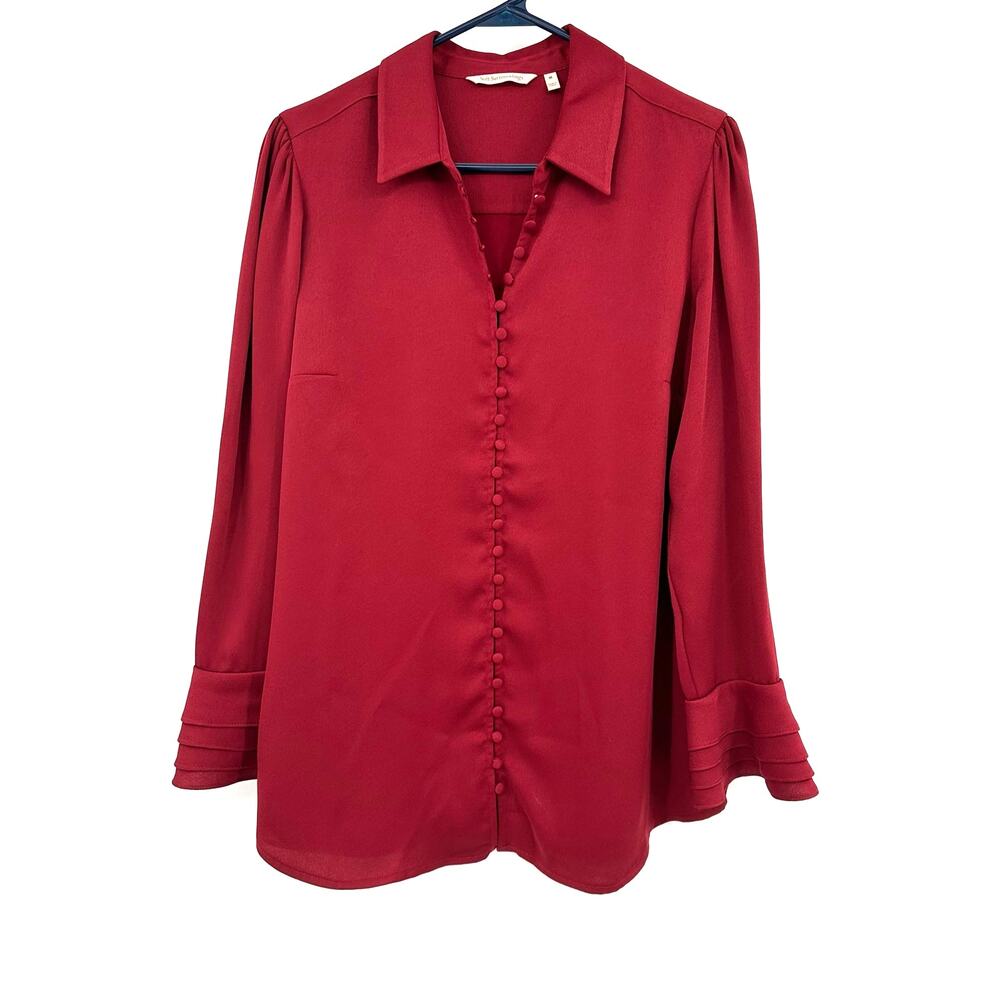 Soft Surroundings Size Medium Long Sleeve Button Down Blouse Top Shirt Red Jewel